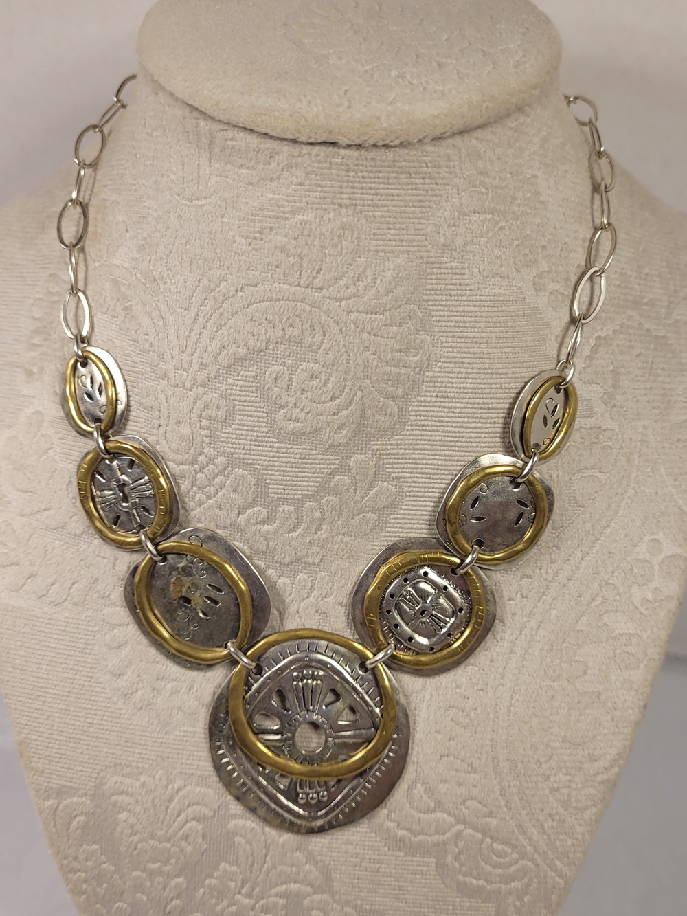 Silpada Boho Bib Sterling Silver Brass Necklace Etched Lovely 925 (C)